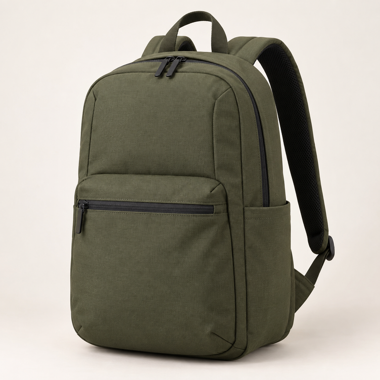 Olive green Everyday Backpack in a three-quarter product view