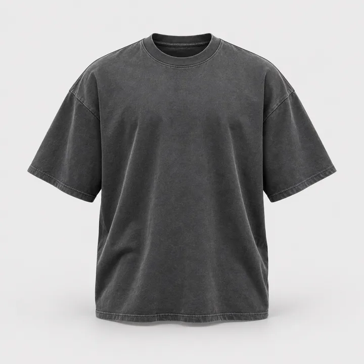 Charcoal relaxed-fit short-sleeve tee, shown as a product illustration