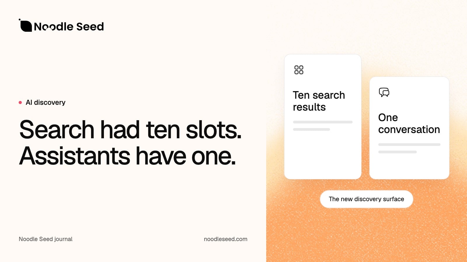 Noodle Seed editorial illustration: Search had ten slots. Assistants have one.
