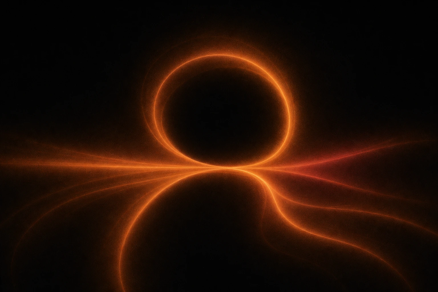 Abstract orange and rose light forming a connected operating layer on black.