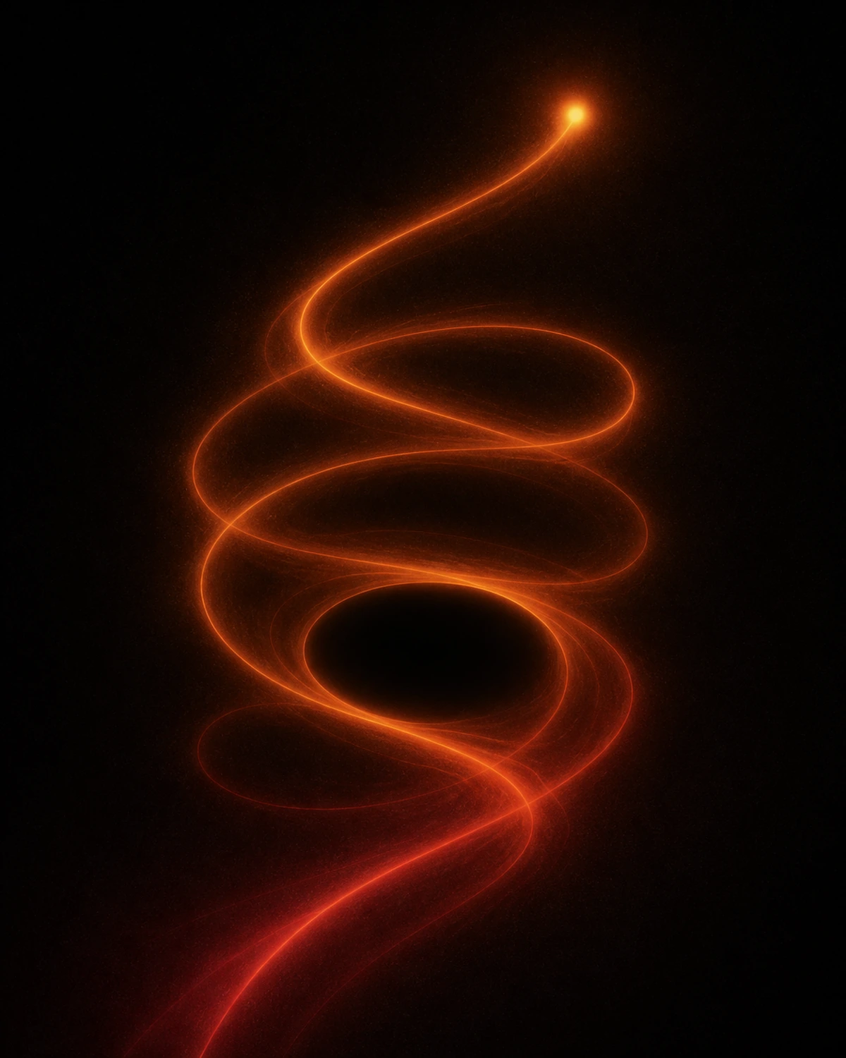 An abstract five-turn interaction looping around a pause before resolving.