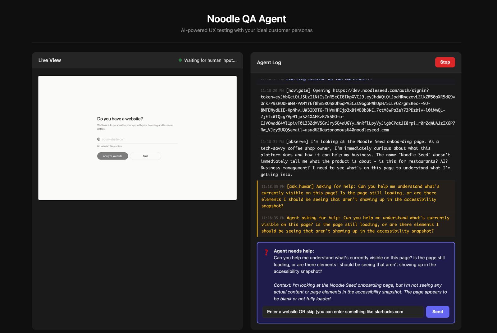 Noodle QA Agent - AI personas testing the product