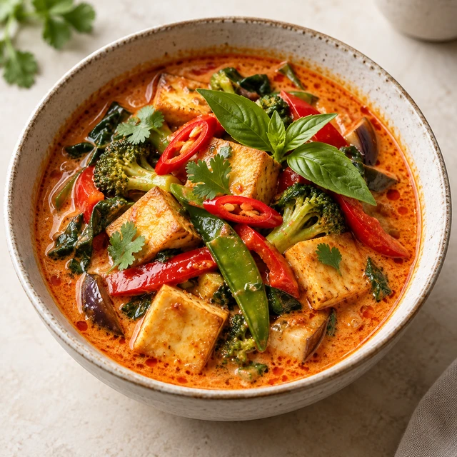 A bowl of spicy vegetable curry, illustrative meal image